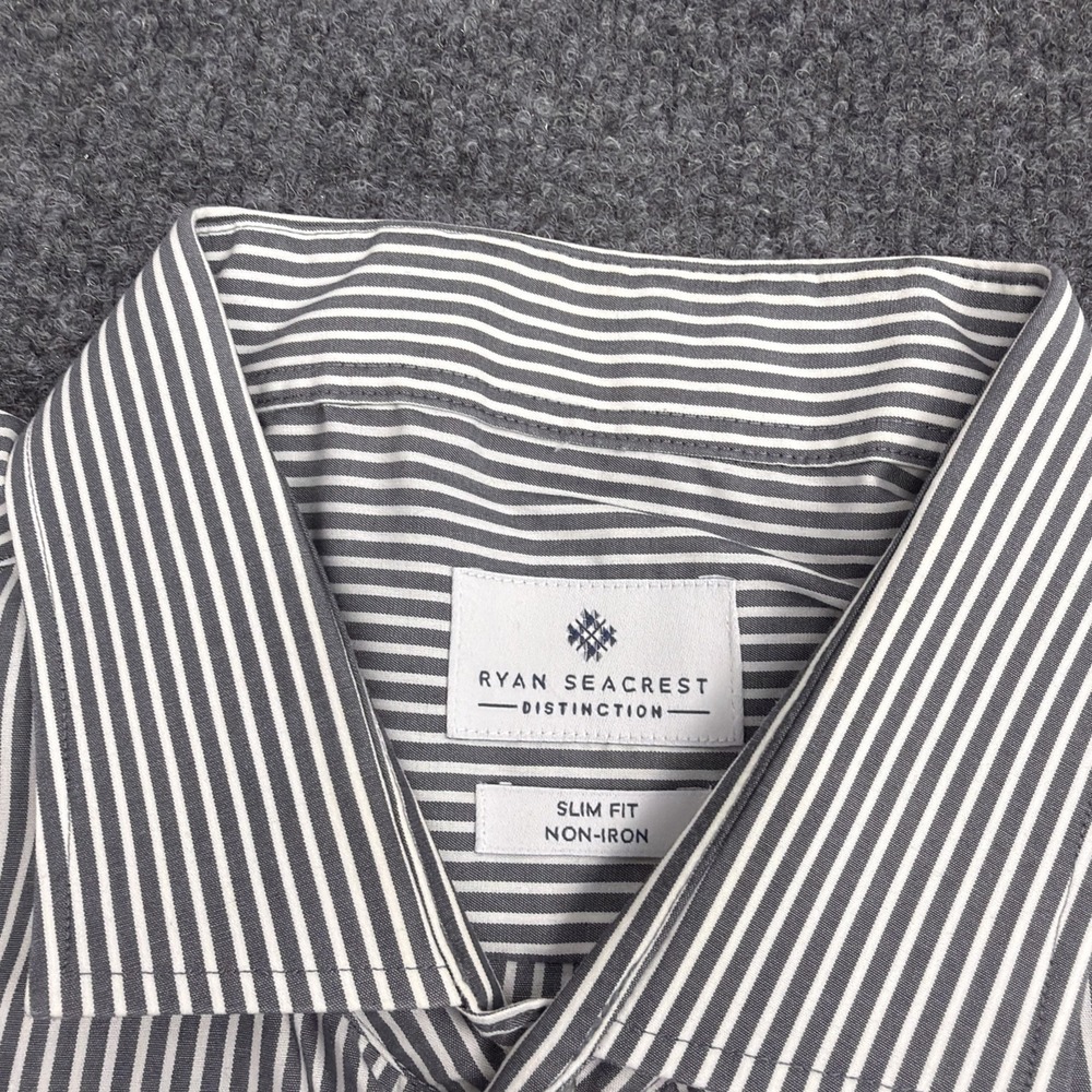 Ryan Seacrest Distinction Men 17.5 Gray Stripe Slim Fit Button Shirt Non iron - Picture 2 of 7